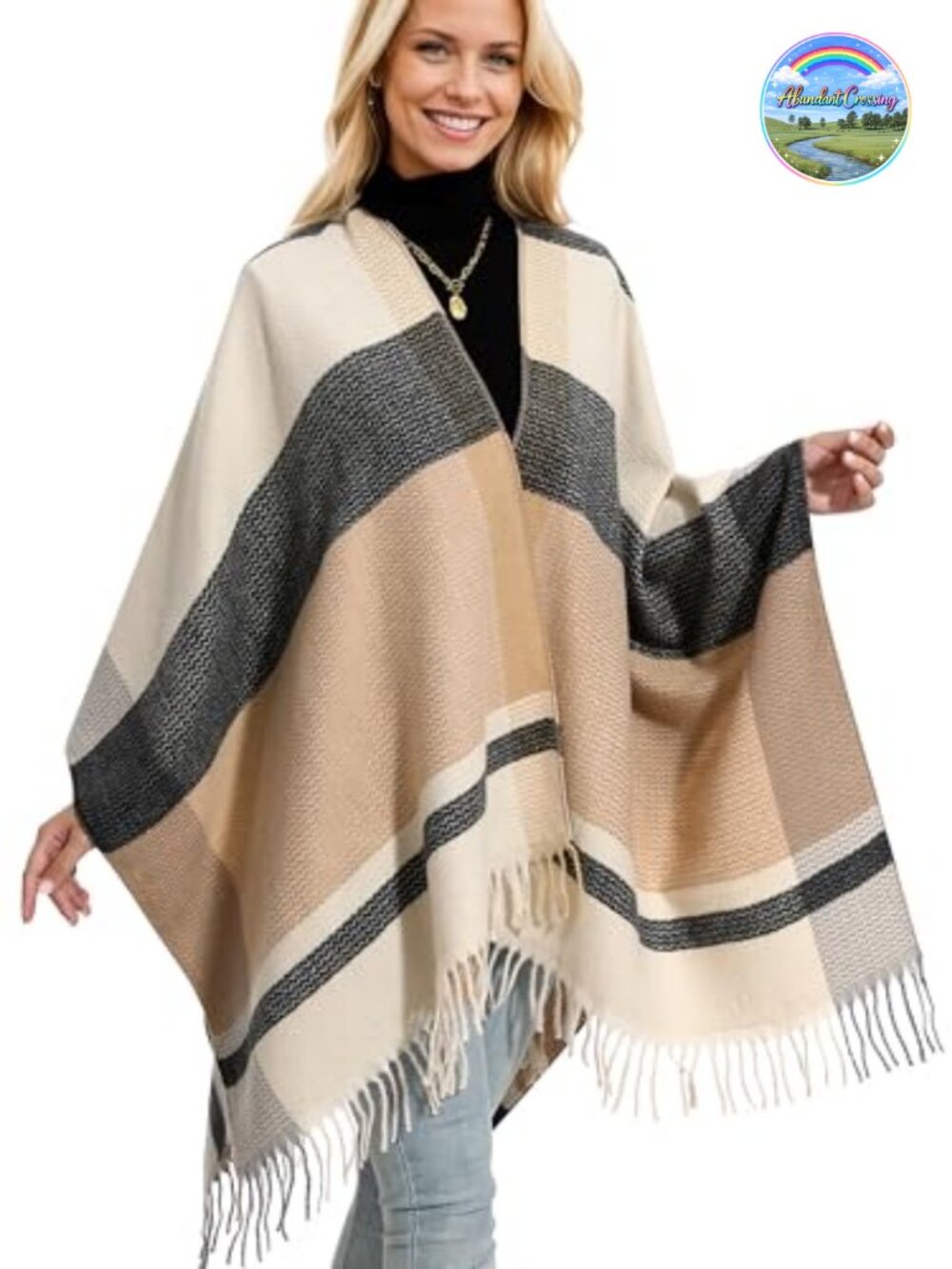 Women's Winter Shawl Wrap Warm Poncho with Tassels Acrylic